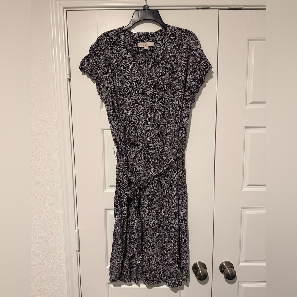 LOFT Black and White Swirl Midi Dress